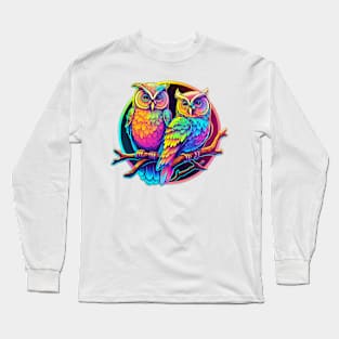 16 bit Neon etrowave Owls on Branch Long Sleeve T-Shirt